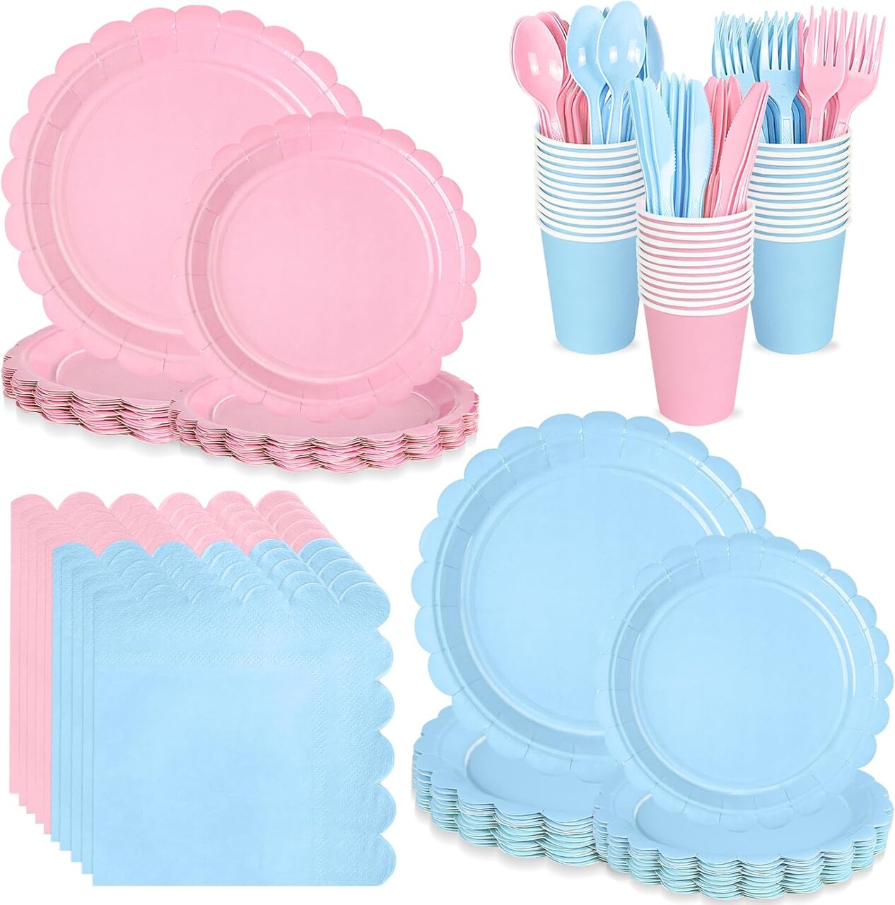 168 PCS Light Pink and Blue Plates and Napkins (Light Blue and Light Pink)